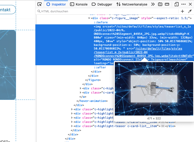Screenshot vom Debugging in Firefox im Inspector